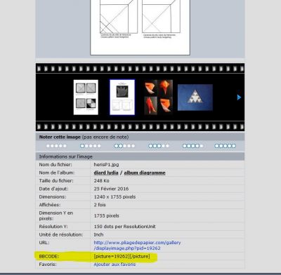 Emplacment BBCODE pour affichage de photo
Pour Lydia
