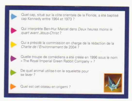 trivial pursuit
Carte de trivial pursuit
Mots-clés: allusion