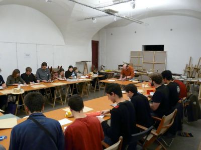 Atelier de Lionel Albertino
Les plus aguerris devant, les autres de l'autre côté (et sur la gauche)
