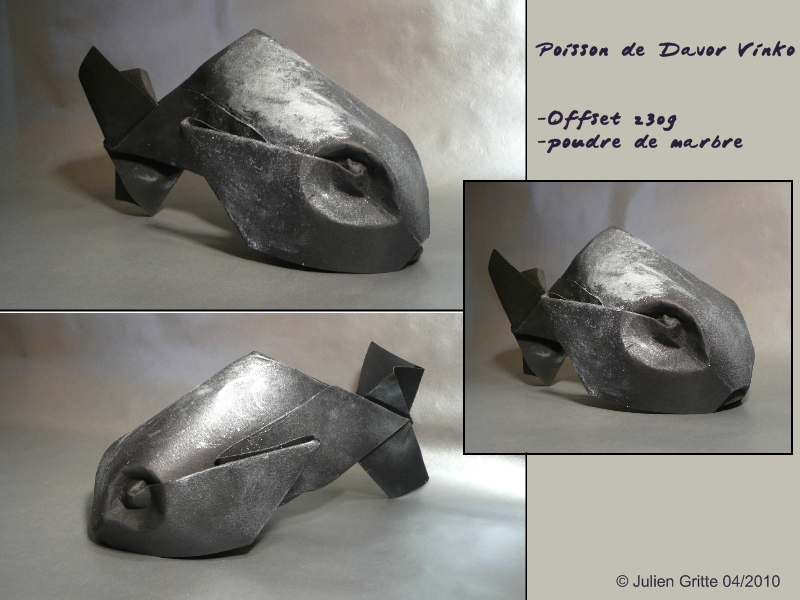 fish davorigami
poisson de Davor Vinko, plié dans du offset 30cm en 230g
Wet fold & poudre de marbre
Mots-clés: fish poisson davorigami julien gritte
