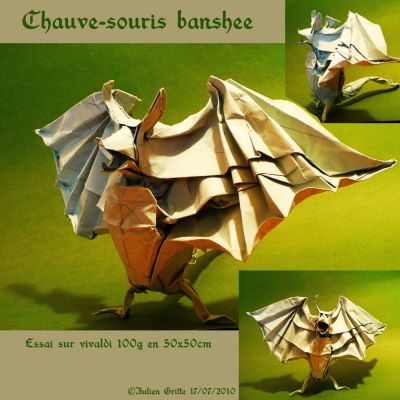 chauve souris banshee
cp du banshee (challenge avatar) relié en circle packing, 22,5°.
Vivaldi 100g (papier brouillon, évitez de l'utiliser....)
Mots-clés: chauve souris banshee julien gritte origami