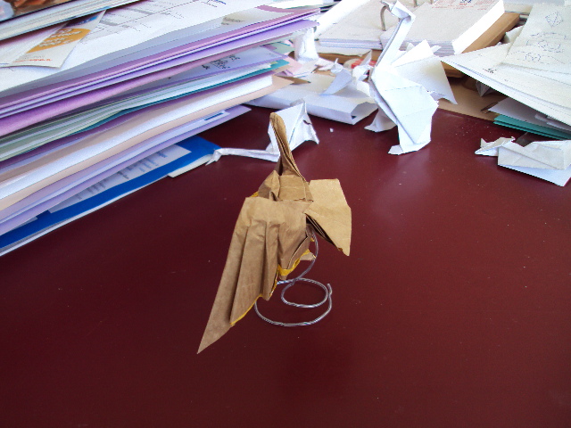 Hibou en vol
sandwich kraft fleuriste - alu - soie
