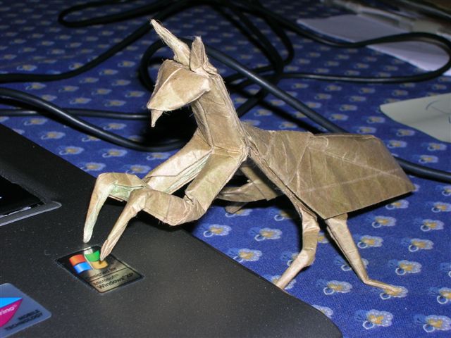 Lang_Mantis.JPG
Mante religieuse de "Origami Insects and their Kin", pliée dans un carré de papier craft 32 gr contrecollé de papier de soie (30 X 30)
Mots-clés: Mante Mantis Lang Origami Insects and their Kin