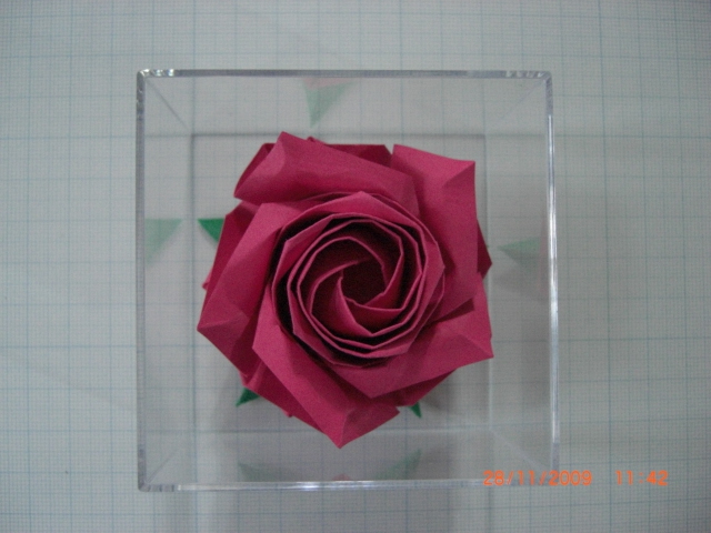 rose dans la boite
c'est une rose faite a partir de 25x25 de papier vivaldi de canson. 
Mots-clés: fivefold kawasaki rose