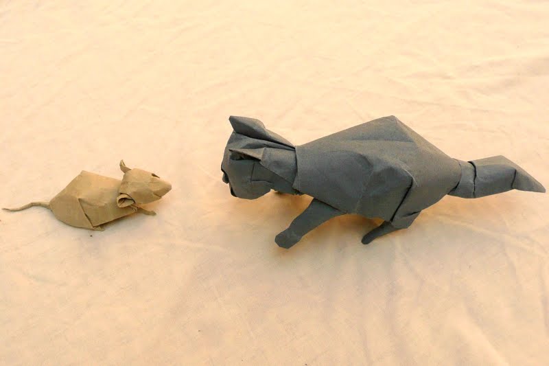 Chaton et souris d'après David Brill
Canson + MC (50cm) et Chiyogami + MC (20cm)
