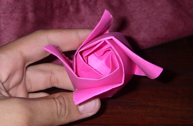 Rose
Rose a 5 petales (A4 papier rose canson) je sais pas tros si c'est la rose de Kawasaki, mais bon voila.

Je l'ai faite au tous debut de mon commencement, c'est a dire ya 2/3 mois
Mots-clés: Rose 5 petales Kawasaki