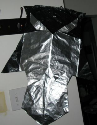 Owl Stephen Weiss
Plier dans du papier sandwich, papier aluminium et sac de vidange. Collé avec de la colle en bâton. Destiné comme décoration d'halloween extérieur.
