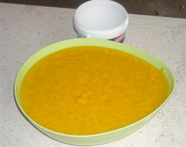 La pâte (fibre de chanvre + eau de cuisson du riz + mucilage gombo + curcuma)
