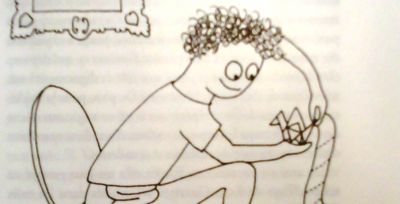 Le charme discret de l'intestin - Giulia Enders
ISBN 978-2-330-04881-5 - Actes Sud
p33 : "...les angles retrouvent leur valeur optimale et l'on peut lire, faire de origamis, et méditer la conscience tranquille."
Dessin : Jill Enders
