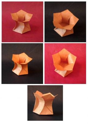 Pentagonal Kaki Self-lock Vase de Oschene
Moi non plus je n'ai pas trouvé la façon simple et élégante de plier ceci à partir de certains repères!
