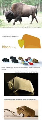 Gbison-co-E 1
Bison de Giang Dinh enseigné par l'auteur à OD-Weimar 2013.
Conçu à la demande de Jamie Kelley pour Origami Canada pendant le trajet de 5 heures d'avion l'emmenant à la convention :-)
Mots-clés: Diang Dinh Wetfolding origami paperfolding Canada