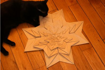 Tour fractale de Roman Diaz
Pliée avec un carré de 1m de papier kraft 92 g/m²
Le chat a été plié séparément ;)

