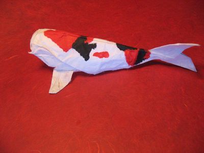 Carpe Koi multi-tâches
Modèle de de M. G. Lafosse, en papier blanc mûrier double traité au MC.
Mots-clés: poisson carpe koi tâche rouge noir MC mûrier Lafosse