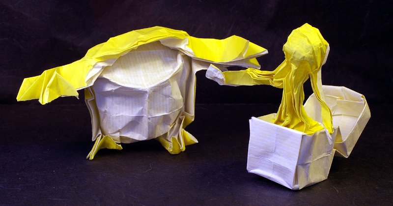 Jack in a box de Hugo Pereira et Warai de Joseph Wu
Tous les deux pliés dans un papier cadeau 
20x20 pour le Warai et 20x40 pour Jack

