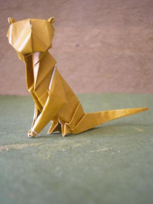 un chat (J. Anibal Voyer)
j'ai utilisé un carré 15x15cm de papier spécial origami marron-clair et blanc
