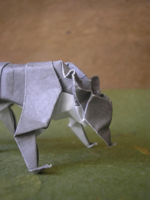 tête de loup (auteur inconnu)
j'ai utilisé un carré 15x15cm de papier spécial origami gris et blanc
