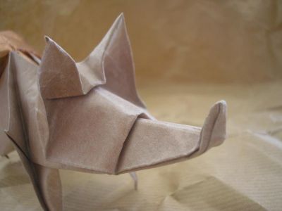 un renard, zoom sur la tête (Terry Nicolas, 2003)
papier de soie  métallisé cuivre de 30x30cm
