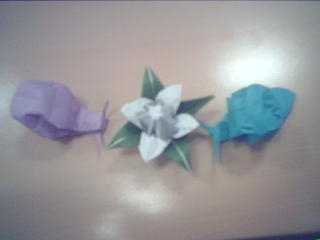 2 escargots et une fleur (base grenouille blintzée)
papier origami 15*15

