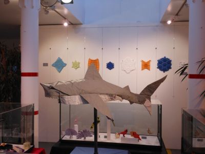 Requin, Vu Ngoc Nguyen. 
A partir d'un carré de 2 mètres X 2 mètres.
Plié par Jong Allegraud et quelques amis plieurs ou non plieurs :)
