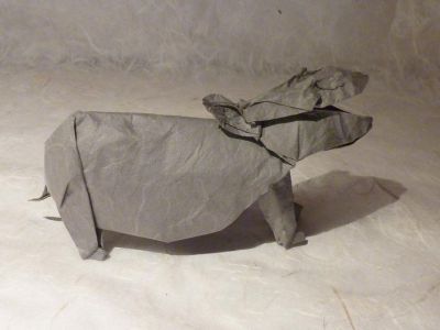 Hippopotame de Lionel Albertino (Safari origami)
Double papier de riz + MC (30 cm)
