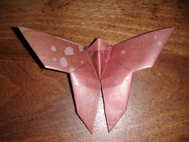 Papillon
Pliée dans un Carrée de 15x15 cm de papier kraft.
Diagramme de Akira Yoshizawa.

