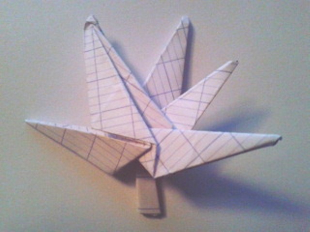 Une feuille d'érable
Une feuille d'érable (A Maple) diagramme de 19 étapes sur le site "origami club" rubrique "fleurs" plié dans un carré de 10x10cm de papier grand carreaux.

