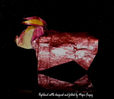 Highland créé et plié par Magic Fingaz
Origami Highland cattle (bovin) Diagramme photo:http://www.mediafire.com/?tb0ut30ynmlzbgt
Mots-clés: Highland vache bovin cow