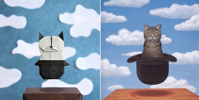 Magritte - Chat dans un chapeau
Créé en 2020 dans le cadre du Getty Museum Challenge.
Cha(t)peau plié dans un carré de 15x15cm.
