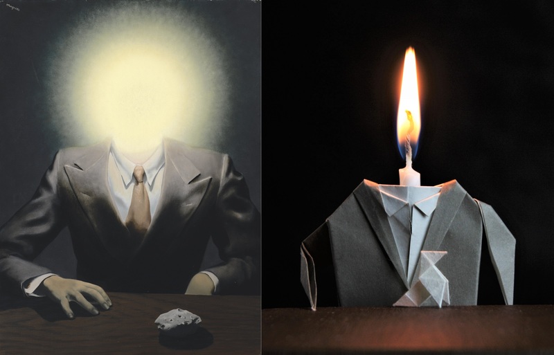 Magritte - Le Principe de plaisir
Créé en 2020 dans le cadre du Getty Museum Challenge.
Table, veste et pajarita pliées chacune dans un carré de papier.
