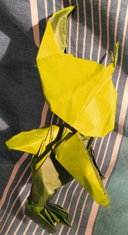 Celebi
Papier à bouquet vert clair/vert sombre. Idéalement il m'aurait fallu un papier beige/vert clair. 
Mots-clés: pokemon bicolore