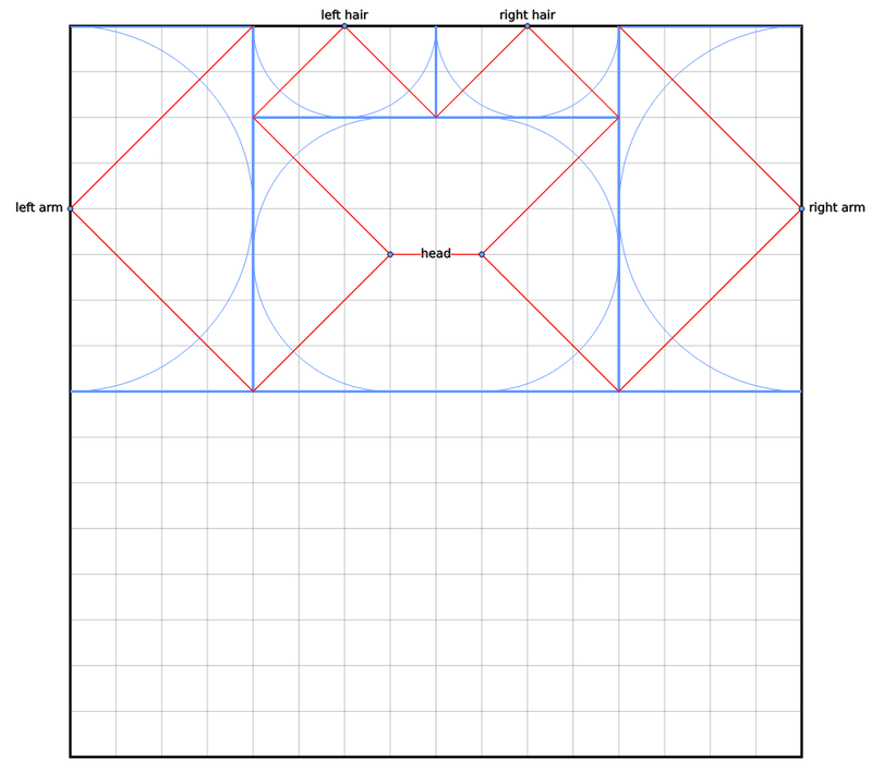 Jeune femme à la robe - polygon packing
Le polygon packing pour la création de la base, généré avec Box Pleating Studio.
